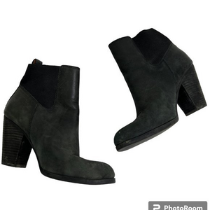 Lucky Brand Parlei Booties 8.5 Black‎ Leather Ankle Boots Block Gray Slip On